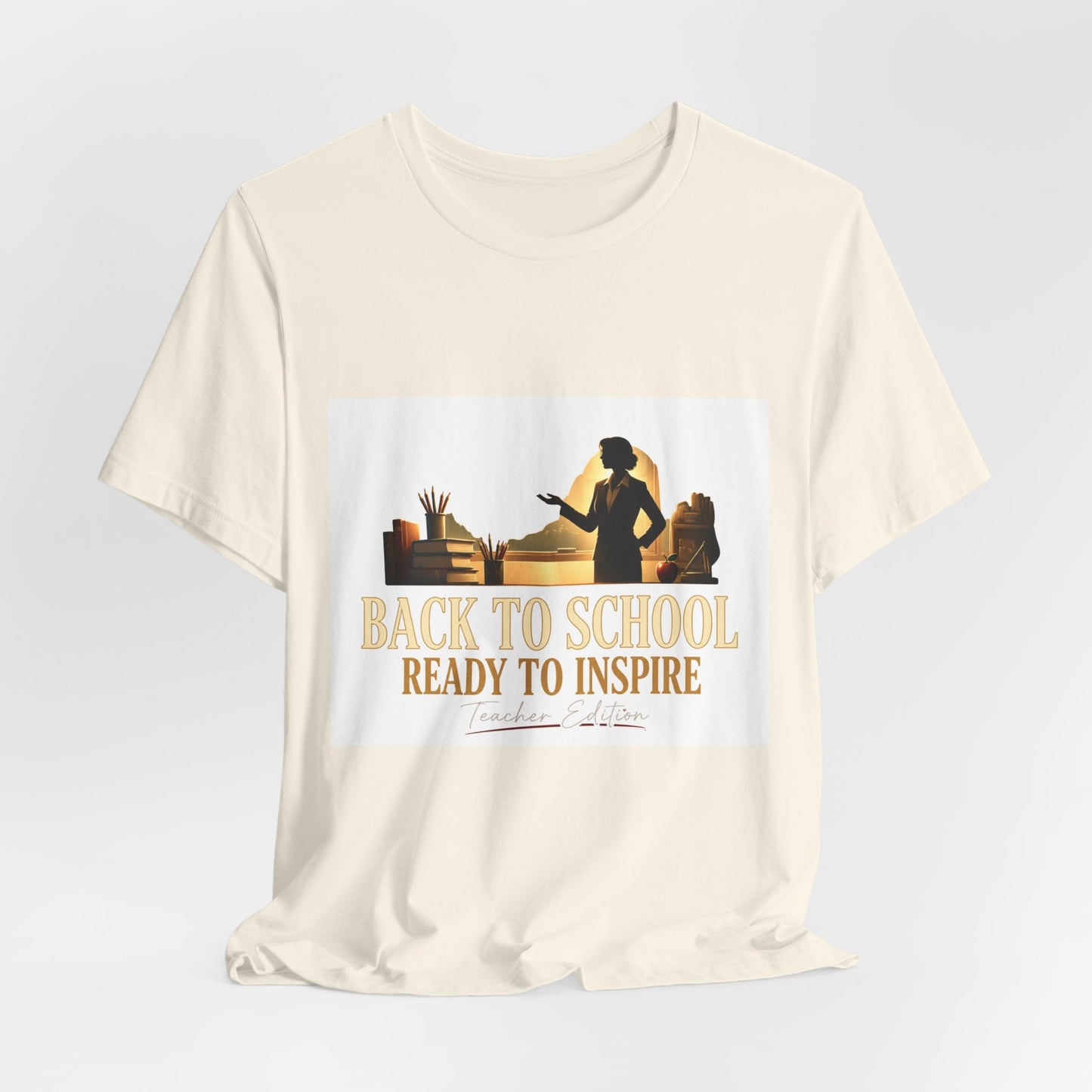 Back to School Ready to Inspire tee | Teacher silhouette, classroom books graphic