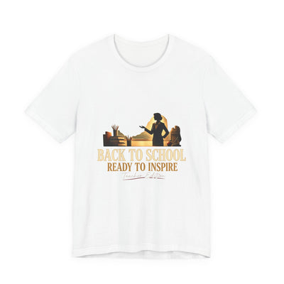 Back to School Ready to Inspire tee | Teacher silhouette, classroom books graphic