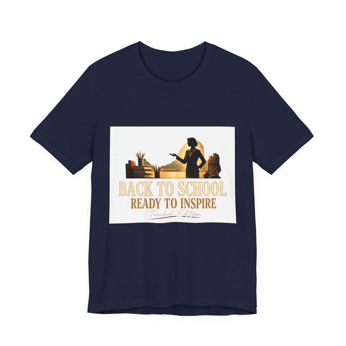 Back to School Ready to Inspire tee | Teacher silhouette, classroom books graphic