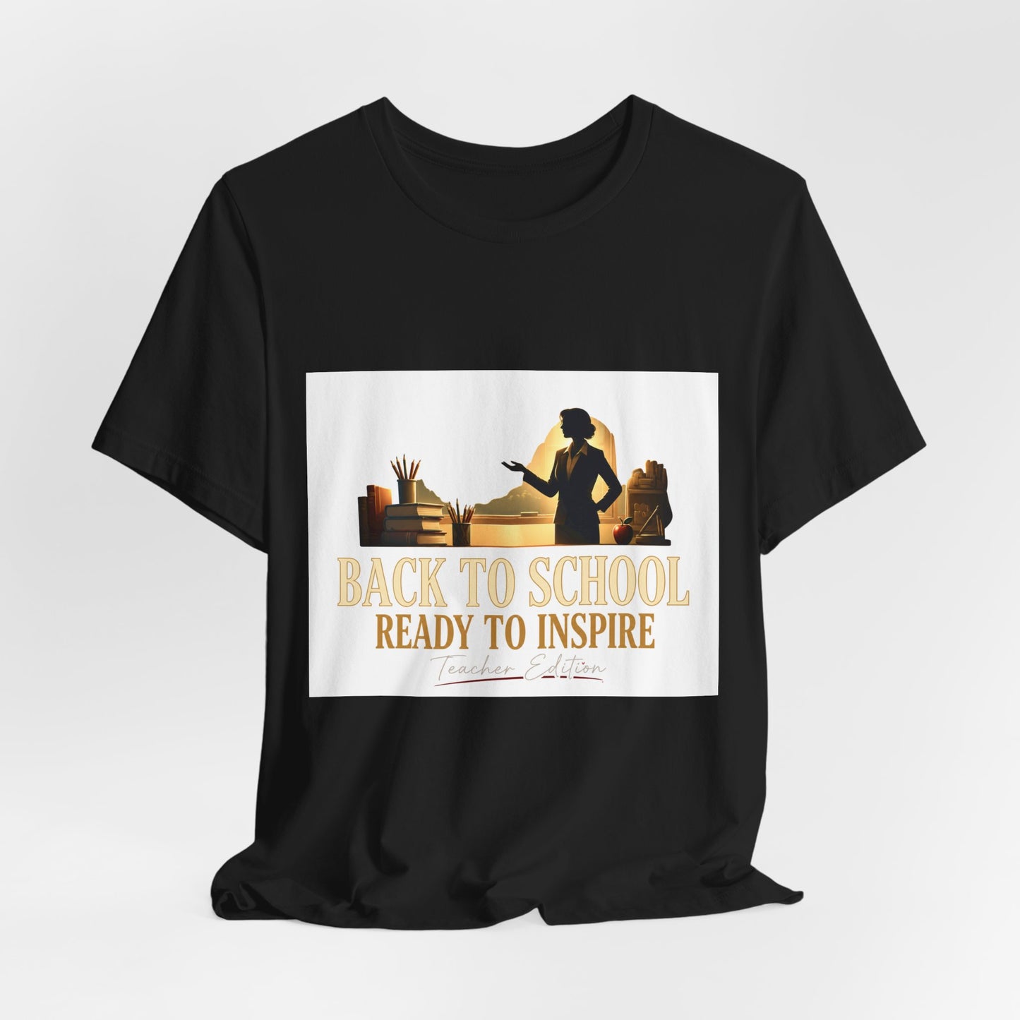 Back to School Ready to Inspire tee | Teacher silhouette, classroom books graphic