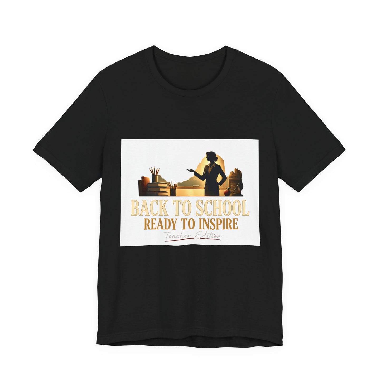 Back to School Ready to Inspire tee | Teacher silhouette, classroom books graphic