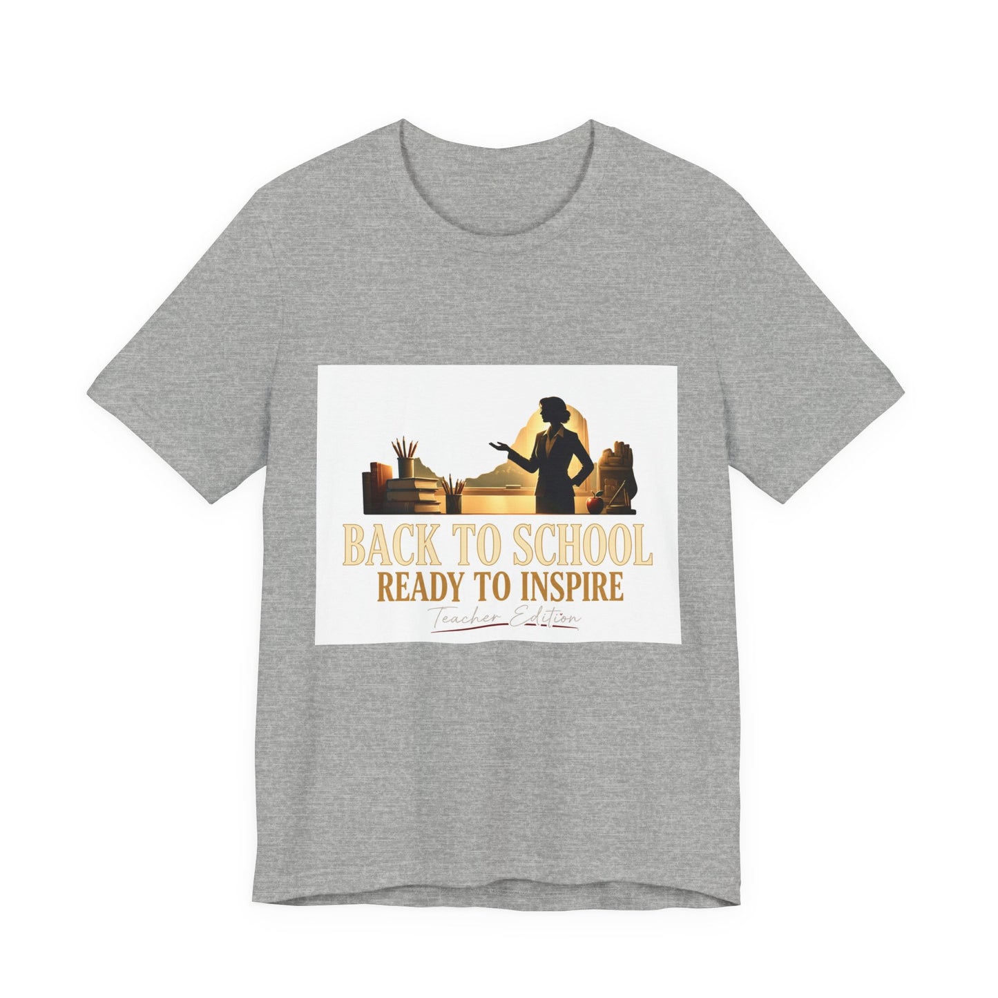 Back to School Ready to Inspire tee | Teacher silhouette, classroom books graphic