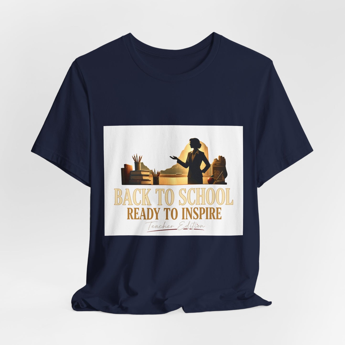 Back to School Ready to Inspire tee | Teacher silhouette, classroom books graphic