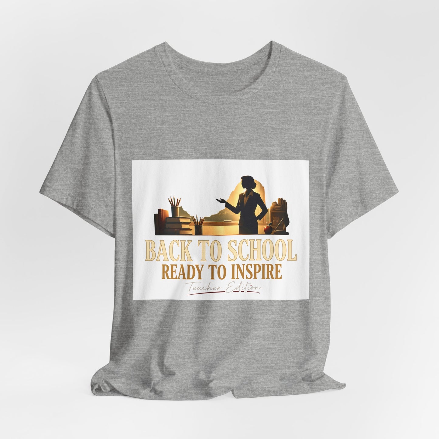Back to School Ready to Inspire tee | Teacher silhouette, classroom books graphic